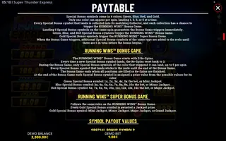 Super Thunder Express – Paytable