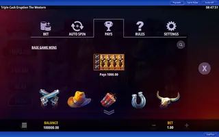 Triple Cash Eruption The Western – Paytable