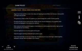Regal Coins Hold and Win – Game rules