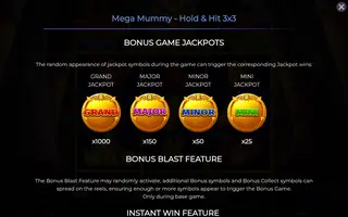 Mega Mummy – Hold & Hit 3×3 – Paytable