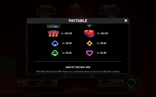 Mad Hit Devil – Paytable