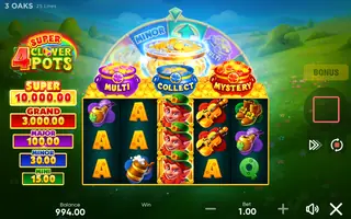 4 Super Clover Pots – Feature in play