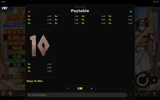 Zeus Hyper Frames – Paytable