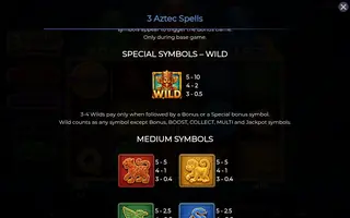 3 Aztec Spells – Paytable