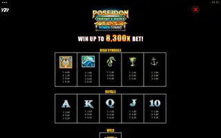 Poseidon: Trident’s Riches Power Combo – Paytable