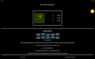Buck Bucks Bagawk – Paytable