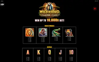 Wild Rhino Stampede Stacks – Paytable