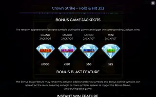 Crown Strike – Hold & Hit 3×3 – Paytable