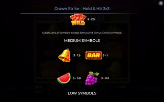 Crown Strike – Hold & Hit 3×3 – Paytable