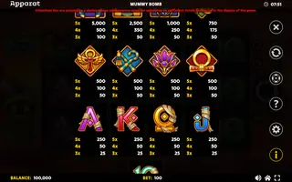 Mummy Bomb – Paytable