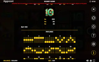 Mummy Bomb – Paytable