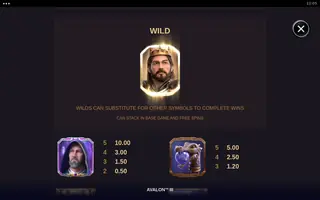 Avalon III – Paytable
