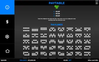 Mine And Win – Paytable