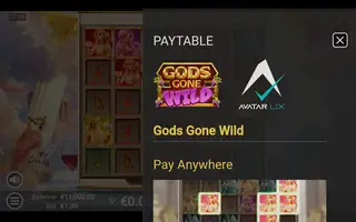 Gods Gone Wild – Paytable
