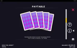 Hold the Joker – Paytable