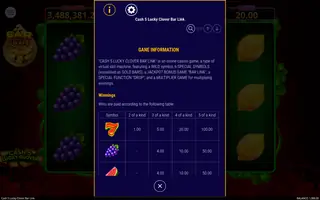 Cash 5 Lucky Clover Bar Link – Paytable