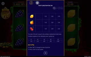 Cash 5 Lucky Clover Bar Link – Paytable