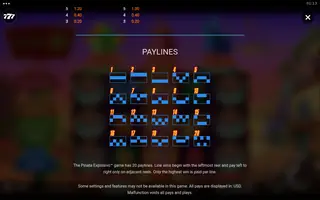 Pinata Explosivo – Paytable
