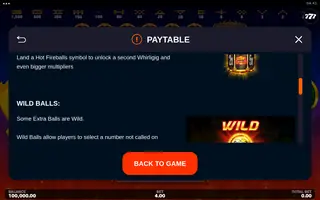Hot Fireballs Link&Win – Paytable