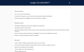Jungle Jim Gold Blitz – Game rules