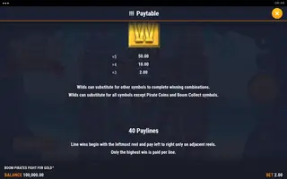 BOOM PIRATES FIGHT FOR GOLD – Paytable