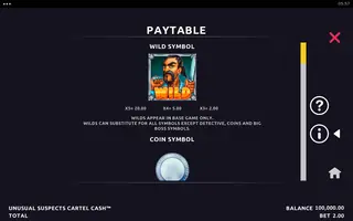 Unusual Suspects Cartel Cash – Paytable