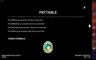 Mega Eagle Power Combo – Paytable