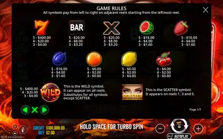 Hot to Burn – 7 Deadly Free Spins – Paytable