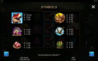 Tyrannosaurus Rocks – Paytable