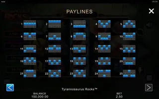 Tyrannosaurus Rocks – Paytable