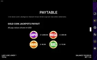 Lady Luxe Joker – Paytable