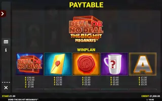 Deal Or No Deal The Big Hit Megaways – Paytable
