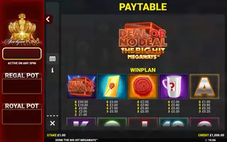 Deal Or No Deal The Big Hit Megaways – Paytable