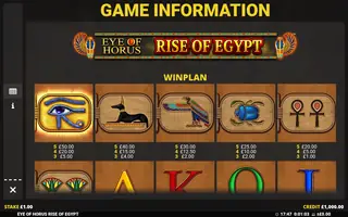 Eye Of Horus Rise Of Egypt – Paytable