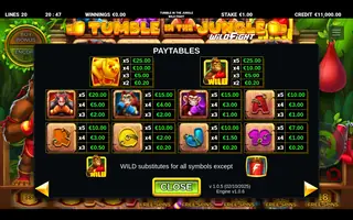 Tumble in the Jungle Wild Fight – Paytable
