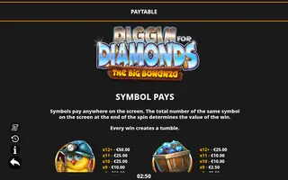 Diggin for Diamonds The Big Bonanza – Paytable