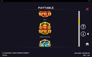 3 Laughing Lions Power Combo – Paytable