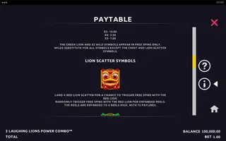 3 Laughing Lions Power Combo – Paytable