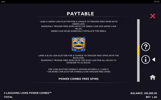 3 Laughing Lions Power Combo – Paytable