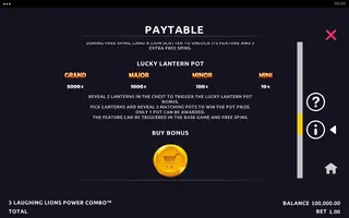 3 Laughing Lions Power Combo – Paytable