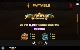 Gods & Pyramids Power Combo – Paytable