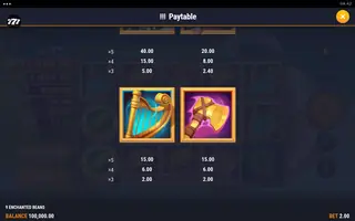 9 Enchanted Beans – Paytable