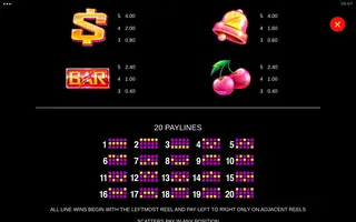 Hyper Strike King Millions – Paytable