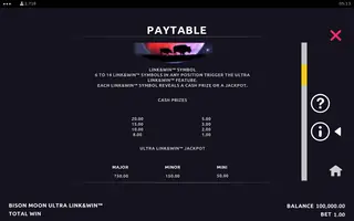 Bison Moon Ultra Link&Win – Paytable