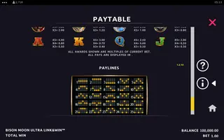 Bison Moon Ultra Link&Win – Paytable
