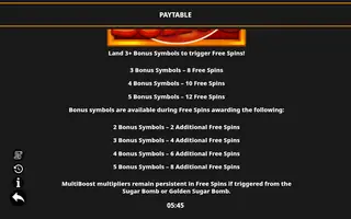 Sugar Bomb MultiBoost – Paytable