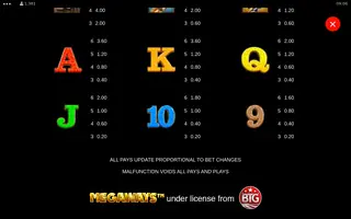 Mega Moolah Megaways – Paytable