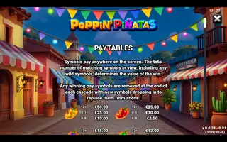 Poppin Pinatas – Paytable