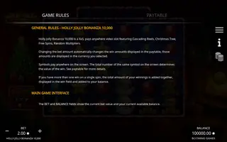 Holly Jolly Bonanza 10,000 – Game rules
