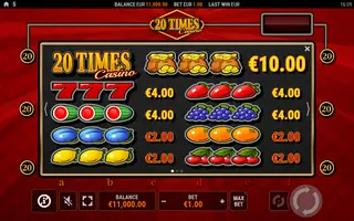 20 Times Casino – Paytable